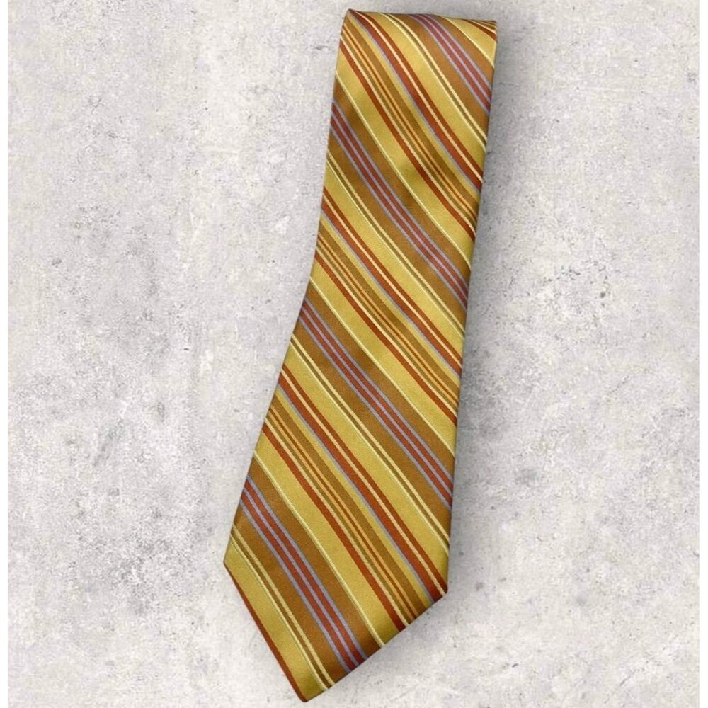 TED BAKER Silk Tie USA Gold Brown Blue Striped W:3.7" EUC